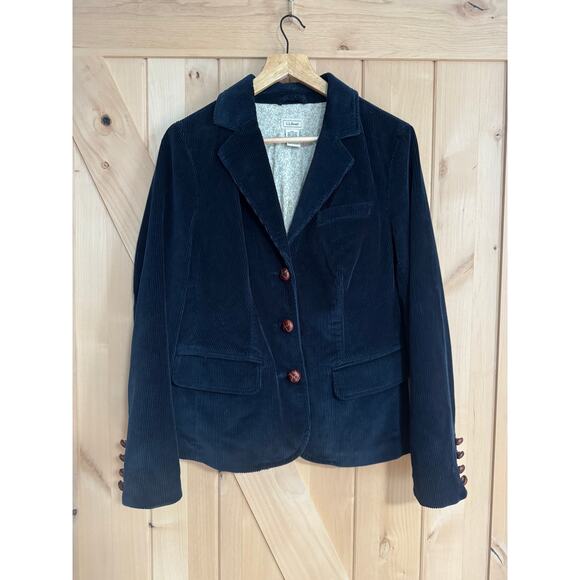 L.L. Bean | Navy Corduroy Three Button Blazer | Size 14 - Picture 1 of 11